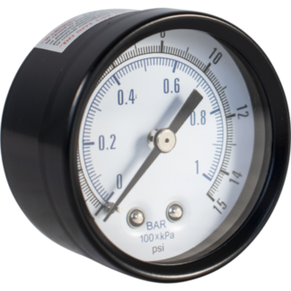 Pressure Gauge (Back Mount) | Low Pressure (0-15 PSI) | 1/4" Back Mounted Thread