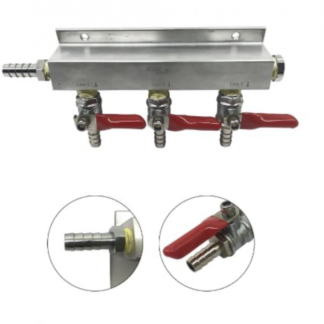 3-Way Gas Distributor with Check Valve Shut Offs with 5/16" Barbs