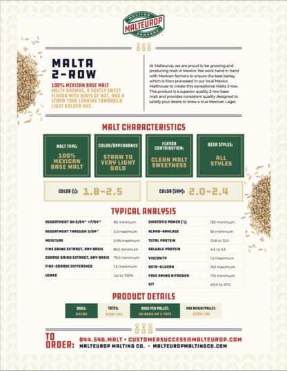 Malteurop Malta 2-Row Mexican Base Malt 1.8 - 2.5L - 1lb - Image 3