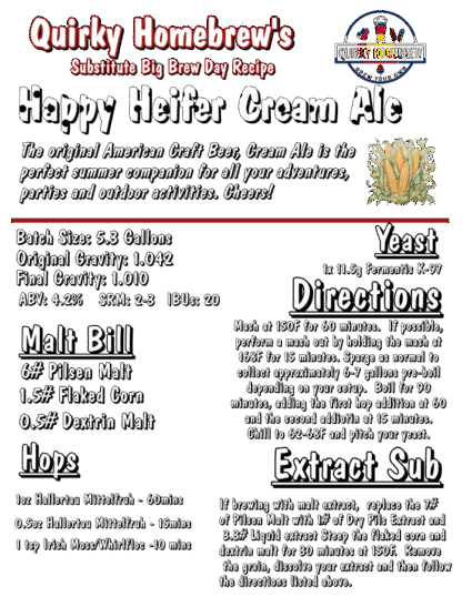Quirky's Happy Heifer Cream Ale Extract Kit, 5 Gallons, 2025 Big Brew Day Alternative Recipe