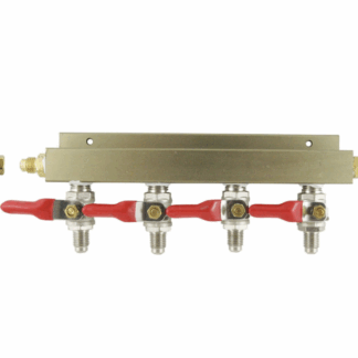 4-Way Aluminum Gas Distributor, 1/4" MFL with Shut Off & Check Valve