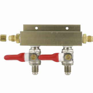 2-Way Aluminum Gas Distributor, 1/4" MFL with Shut Off & Check Valve