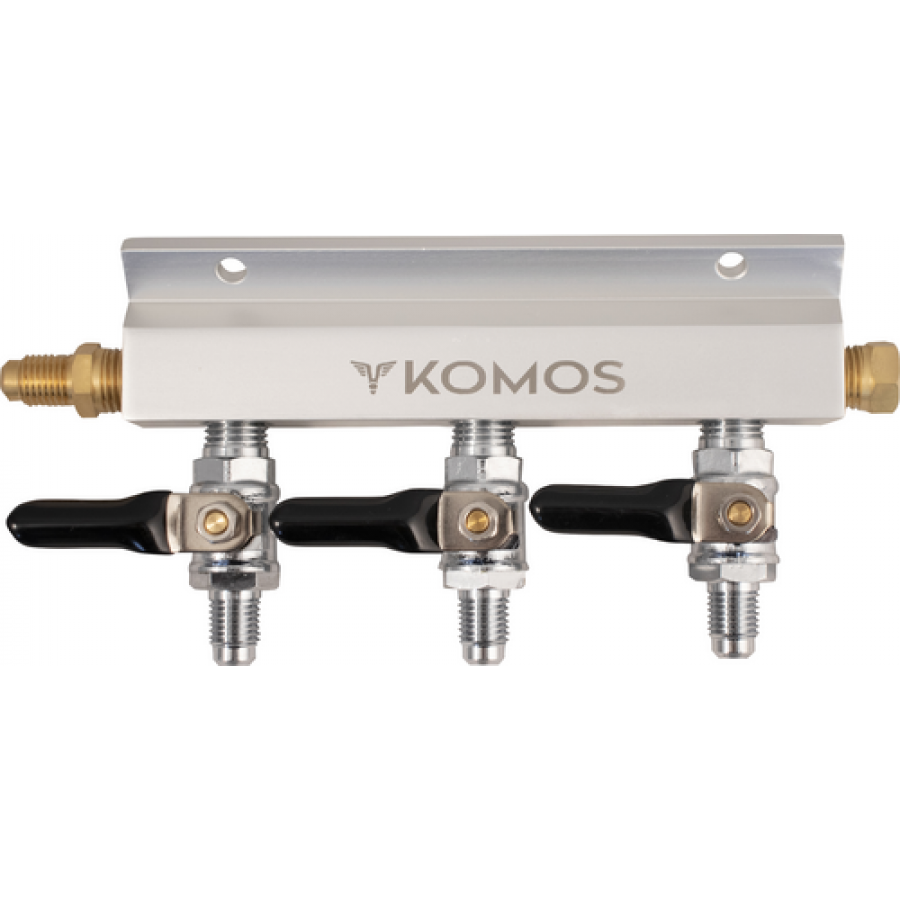 KOMOS® Gas Manifold | Aluminum | 1/4 in. Flare | 3 Way