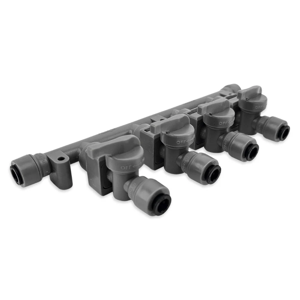 4 Way Duotight Gas Manifold with Push-In Check Valves - 8 mm