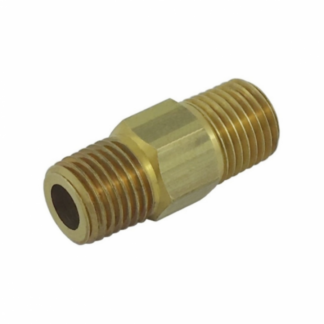 Hex Nipple - Left to Right Threads - 1/4" MPT Brass