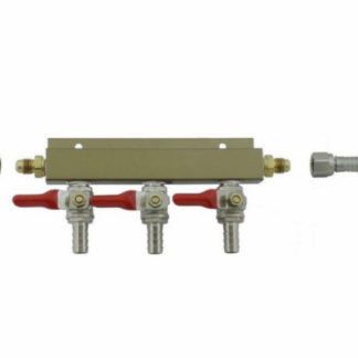 Aluminum 3-Way Gas Distributor, 3/8" Barb Shutoff With Check