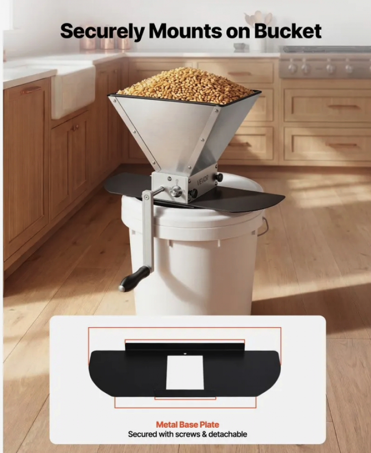 Generic Grain Mill - 2 roller adjustable with hopper and base